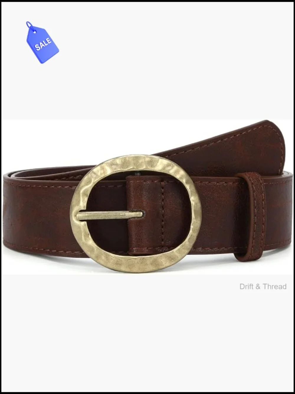 Vintage Chunky Western Faux Leather Belt with Retro Metal Oval Buckle
